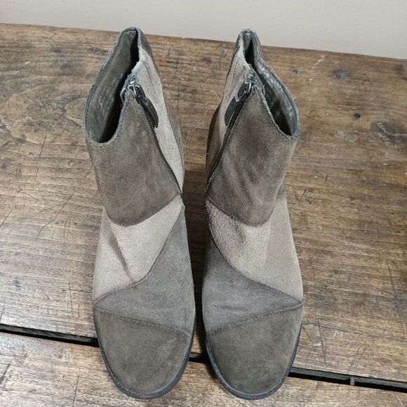 Earth Malta Suede Leather Ankle Bootie Sz 8 B Boho Patchwork Chunky Green Gray - Picture 5 of 12